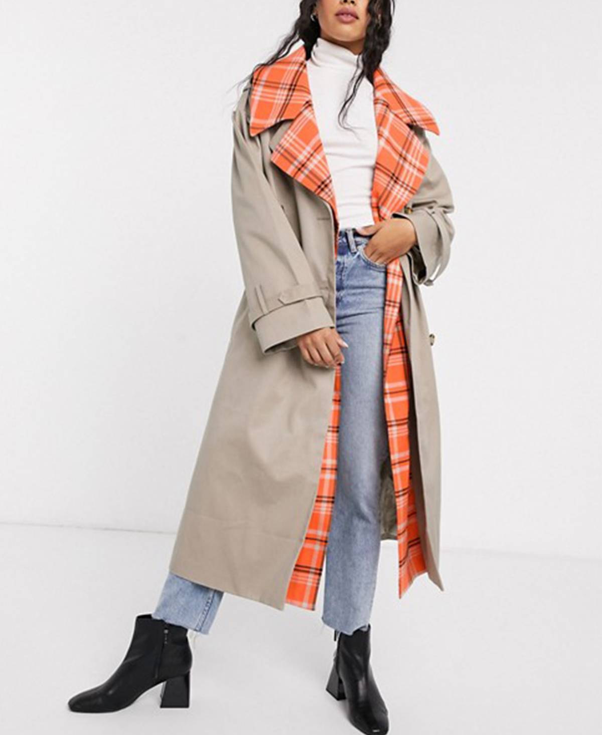 asos design trench coat in red check