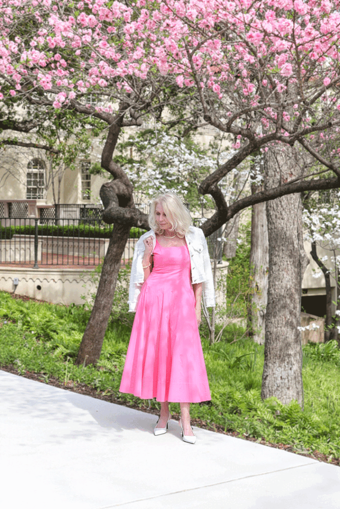 Style beyond age wearing pink dress for 5 Inspired Easter Outfit Tips for the Weekend